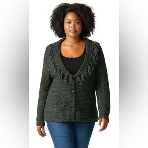 Jeune Jeunesse Cardigan Forest Green w Grey Stretch Fancy Fabric